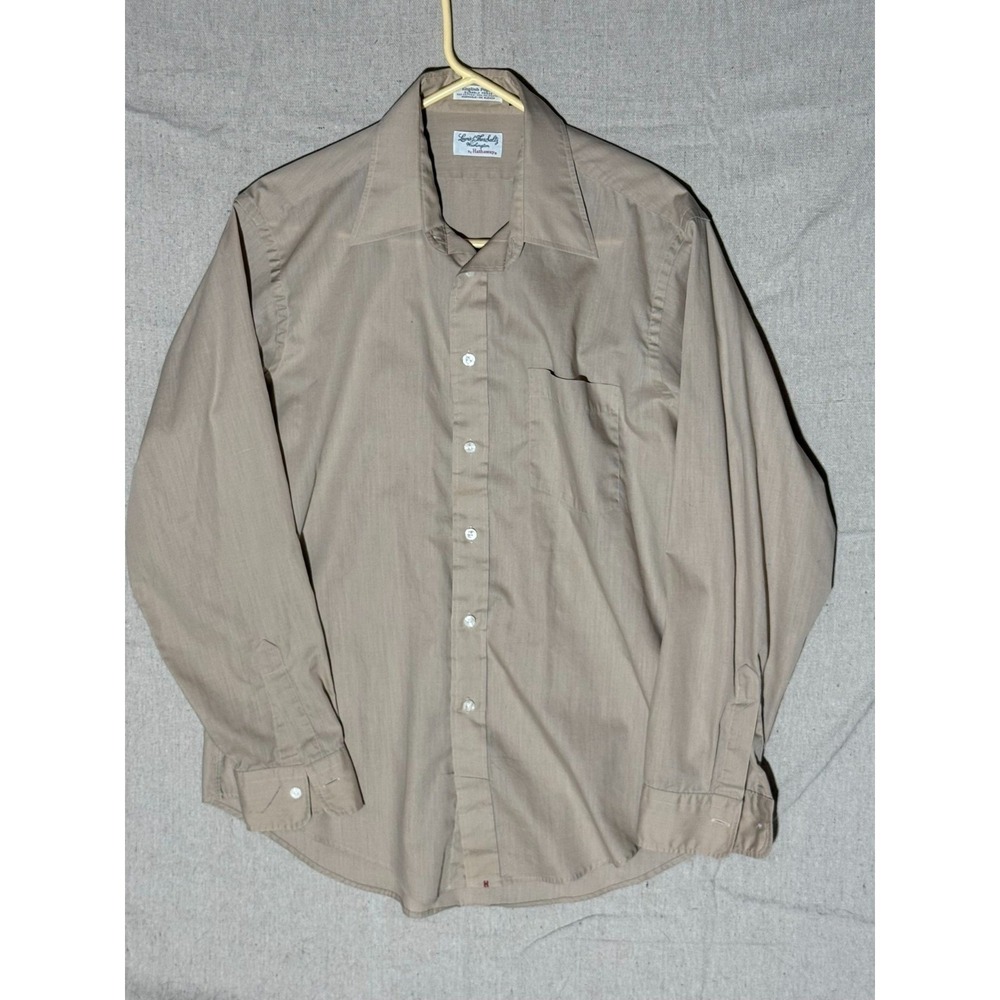 Vintage 70s Hathaway English Poplin Shirt Mens 16 34 Tan Lewis & Thos Saltz DC